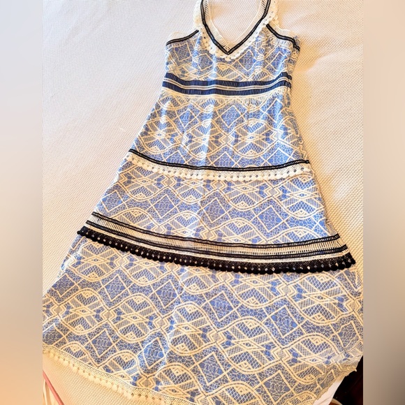 GIANNI BINI Mona Tiered Crochet Lace Blue & White Midi Dress - Picture 8 of 15